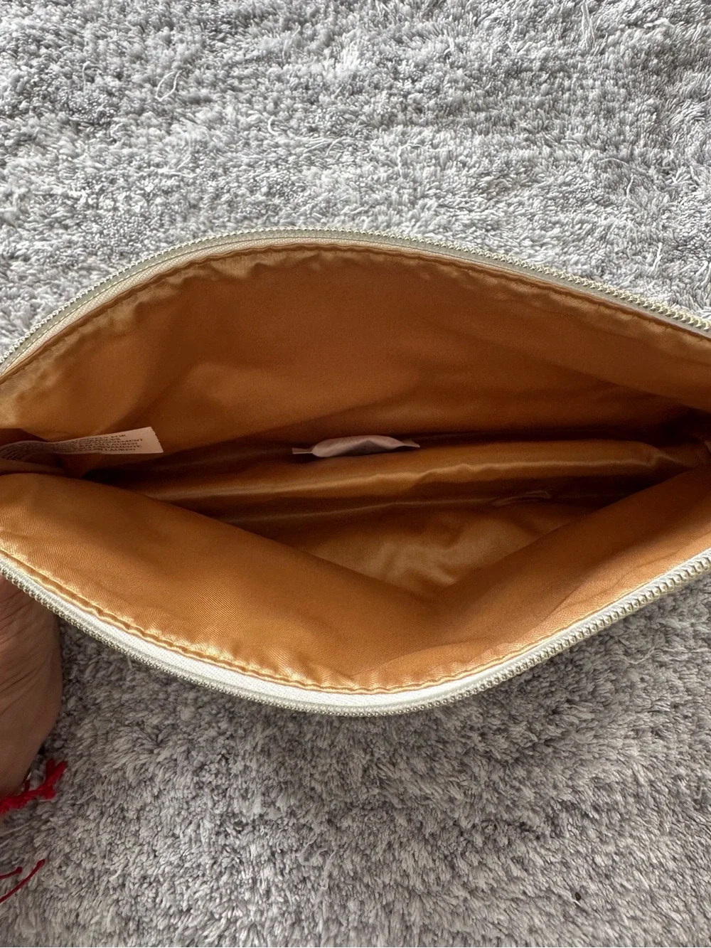 Ralph Lauren Ivory Pebbled Leather Cosmetic Case with Gold Zip